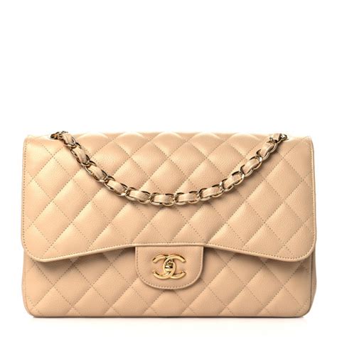 CHANEL Caviar Quilted Jumbo Double Flap Beige Clair.